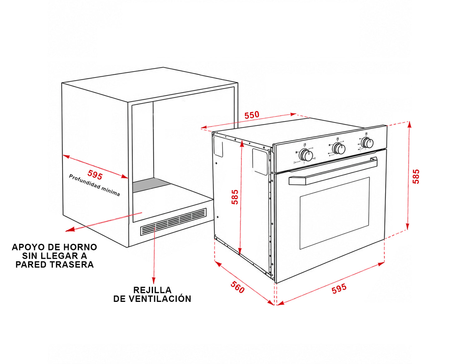 Horno de Empotrar a Gas Vidrio Templado Negro Con Convector