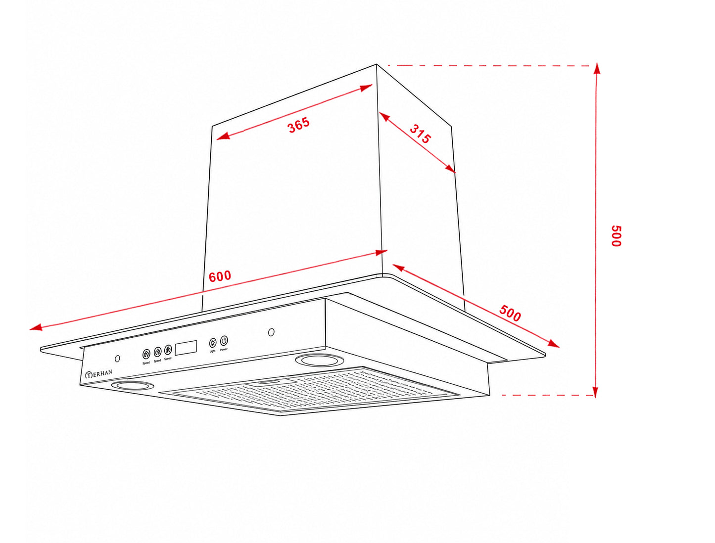 Campana Terhan Vidrio Templado Plano Y Acero Inox 60 Cm
