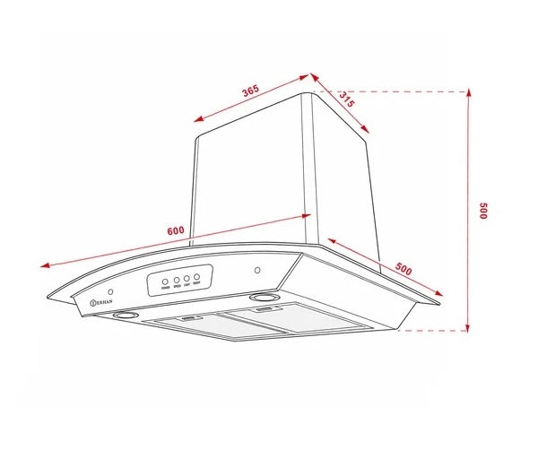 Campana Botones Terhan Vidrio Templado Curvo Y Acero Inox 60 Cm