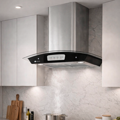 Campana Botones Terhan Vidrio Templado Curvo Y Acero Inox 60 Cm