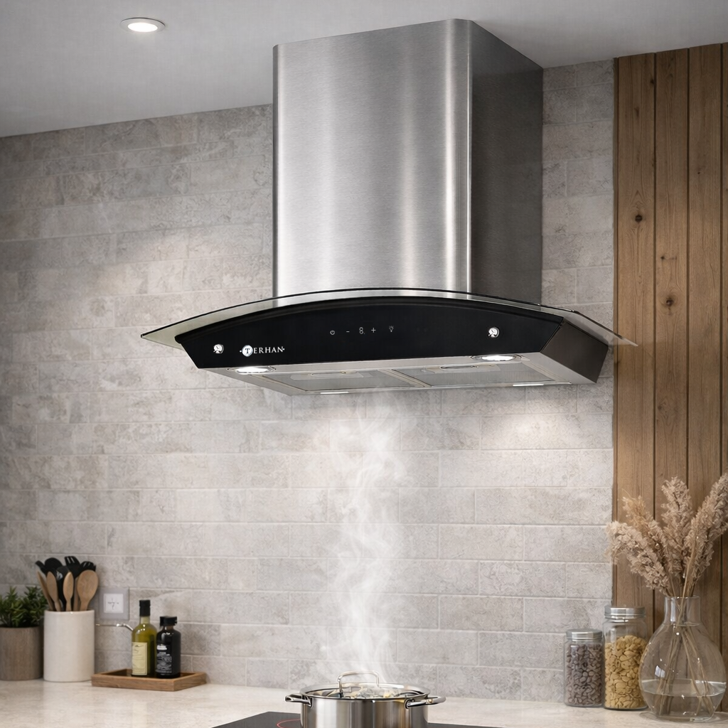 Campana Terhan Vidrio Templado Curvo Y Acero Inox 60 Cm