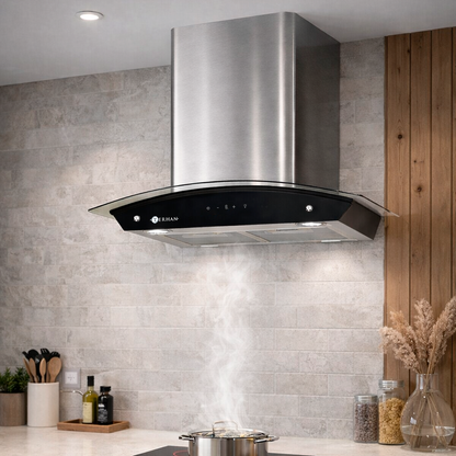 Campana Terhan Vidrio Templado Curvo Y Acero Inox 60 Cm