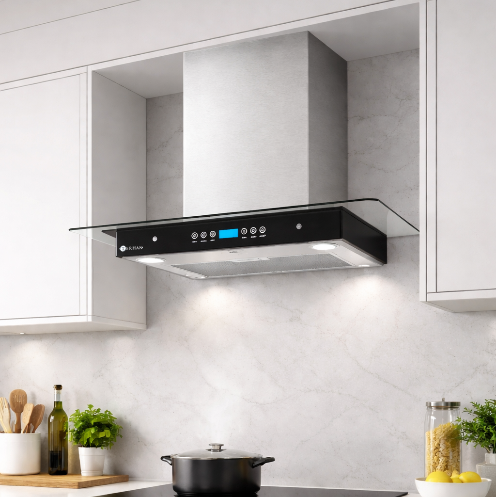 Campana Terhan Vidrio Templado Plano Y Acero Inox 60 Cm