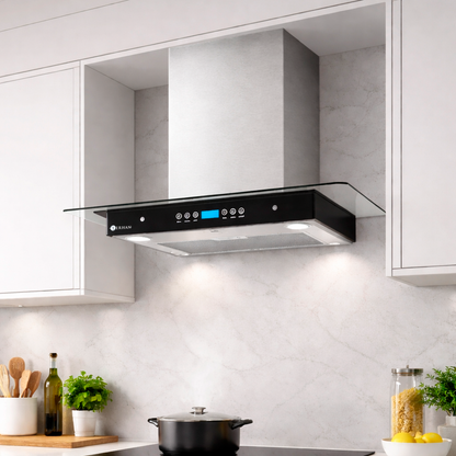 Campana Terhan Vidrio Templado Plano Y Acero Inox 60 Cm