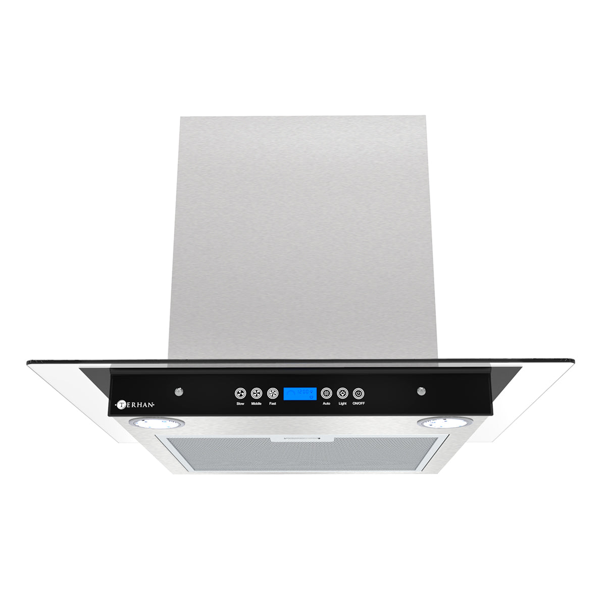 Campana Terhan Vidrio Templado Plano Y Acero Inox 60 Cm