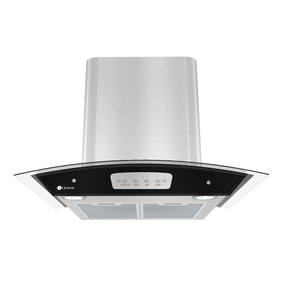 Campana Botones Terhan Vidrio Templado Curvo Y Acero Inox 60 Cm