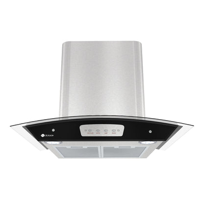 Campana Botones Terhan Vidrio Templado Curvo Y Acero Inox 60 Cm