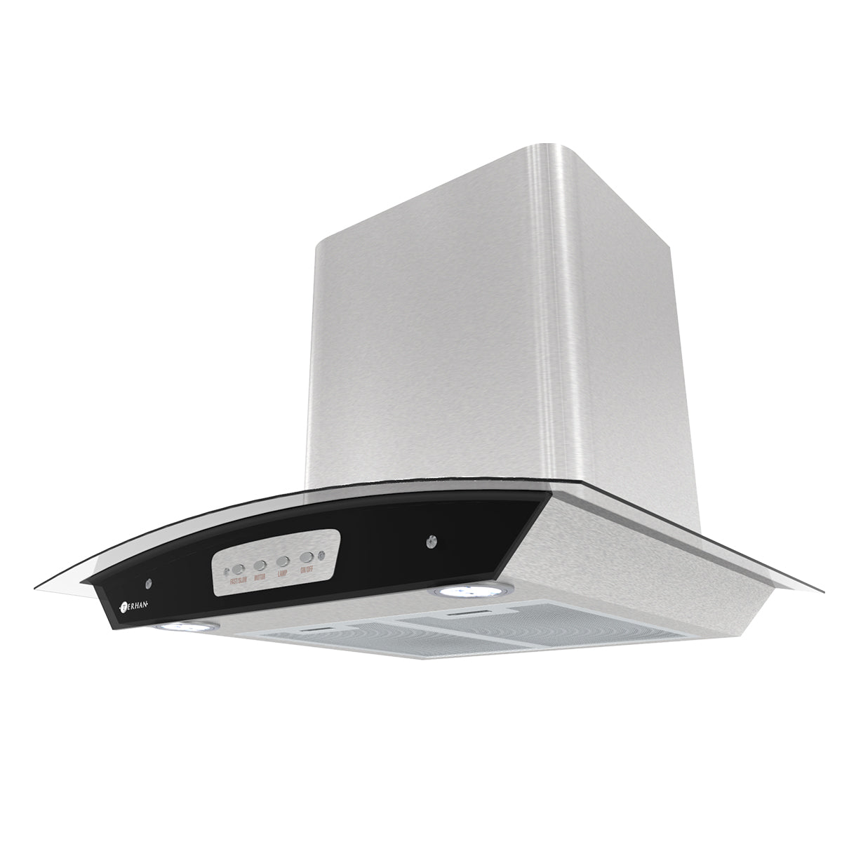 Campana Botones Terhan Vidrio Templado Curvo Y Acero Inox 60 Cm