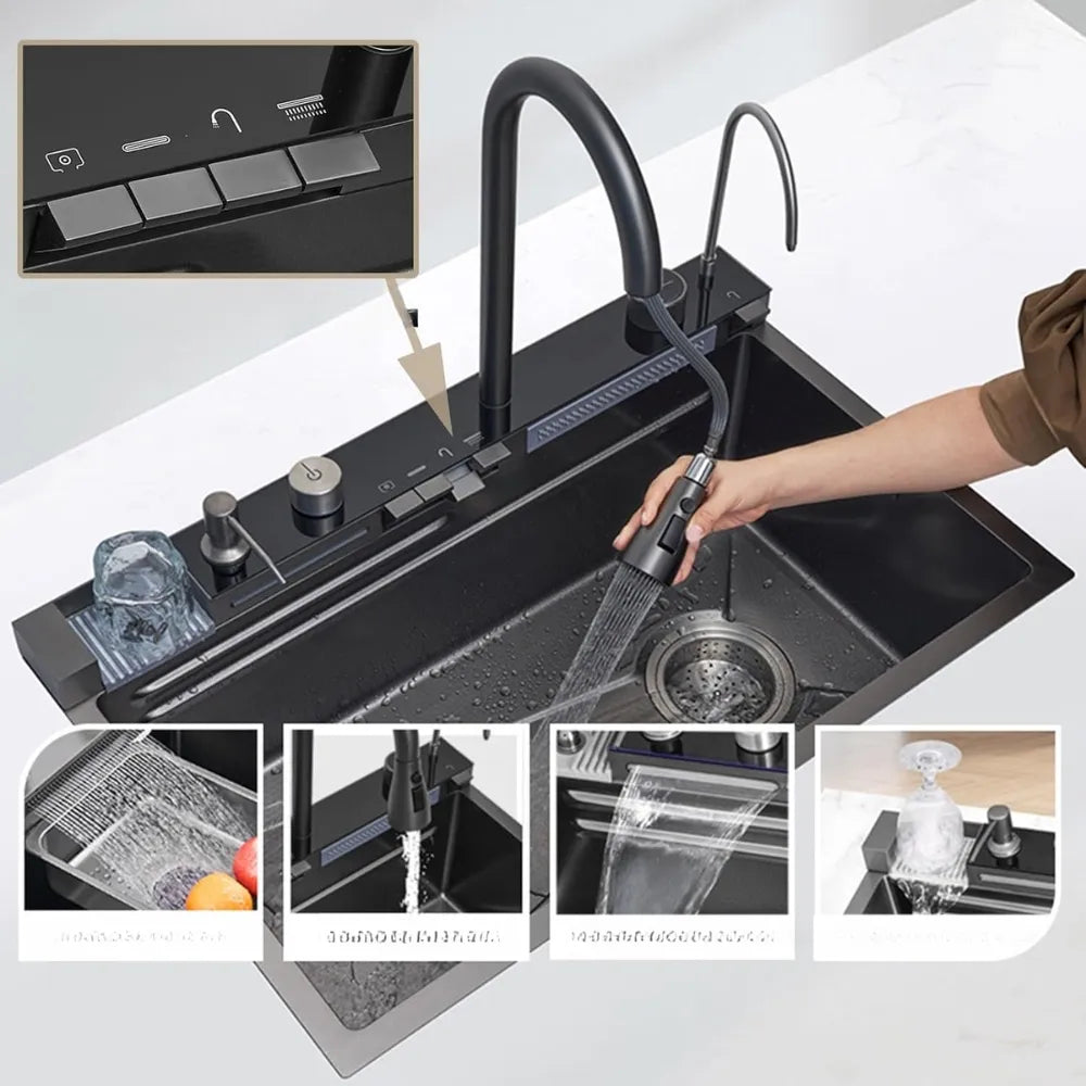 Pileta Inox Multifunción Lava Vaso Jabonera Display Filtrado