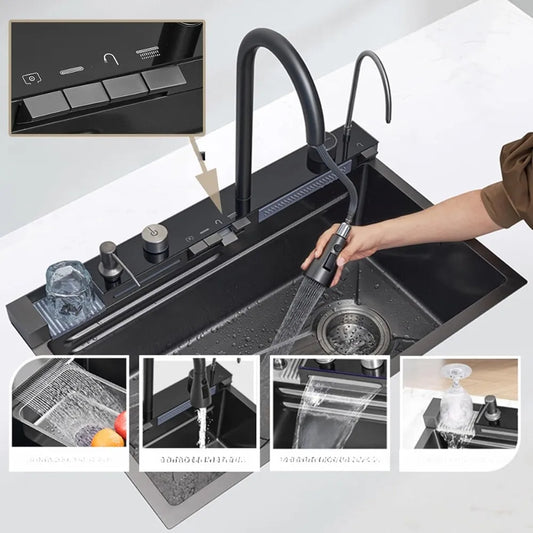 Pileta Inox Multifunción Lava Vaso Jabonera Display Filtrado