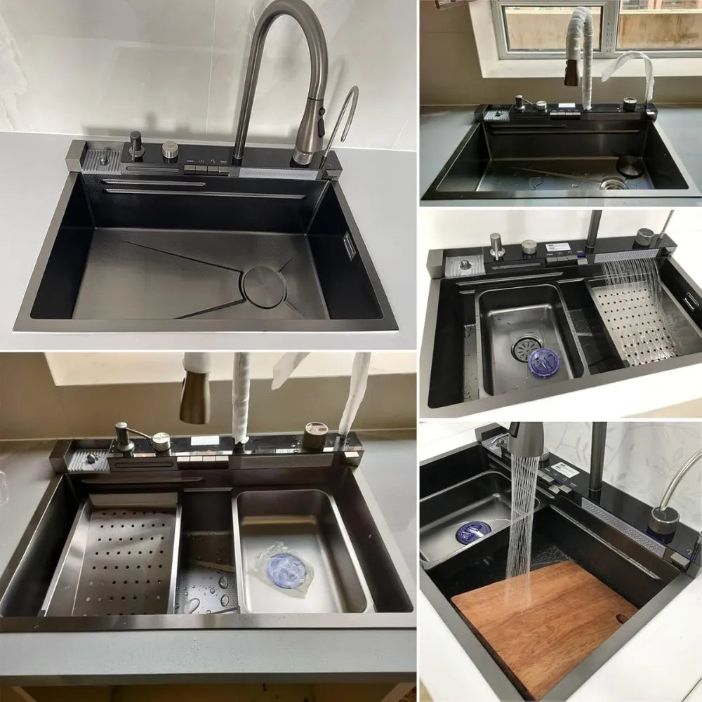 Pileta Inox Multifunción Lava Vaso Jabonera Display Filtrado