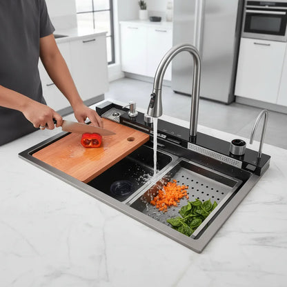 Pileta Inox Multifunción Lava Vaso Jabonera Display Filtrado