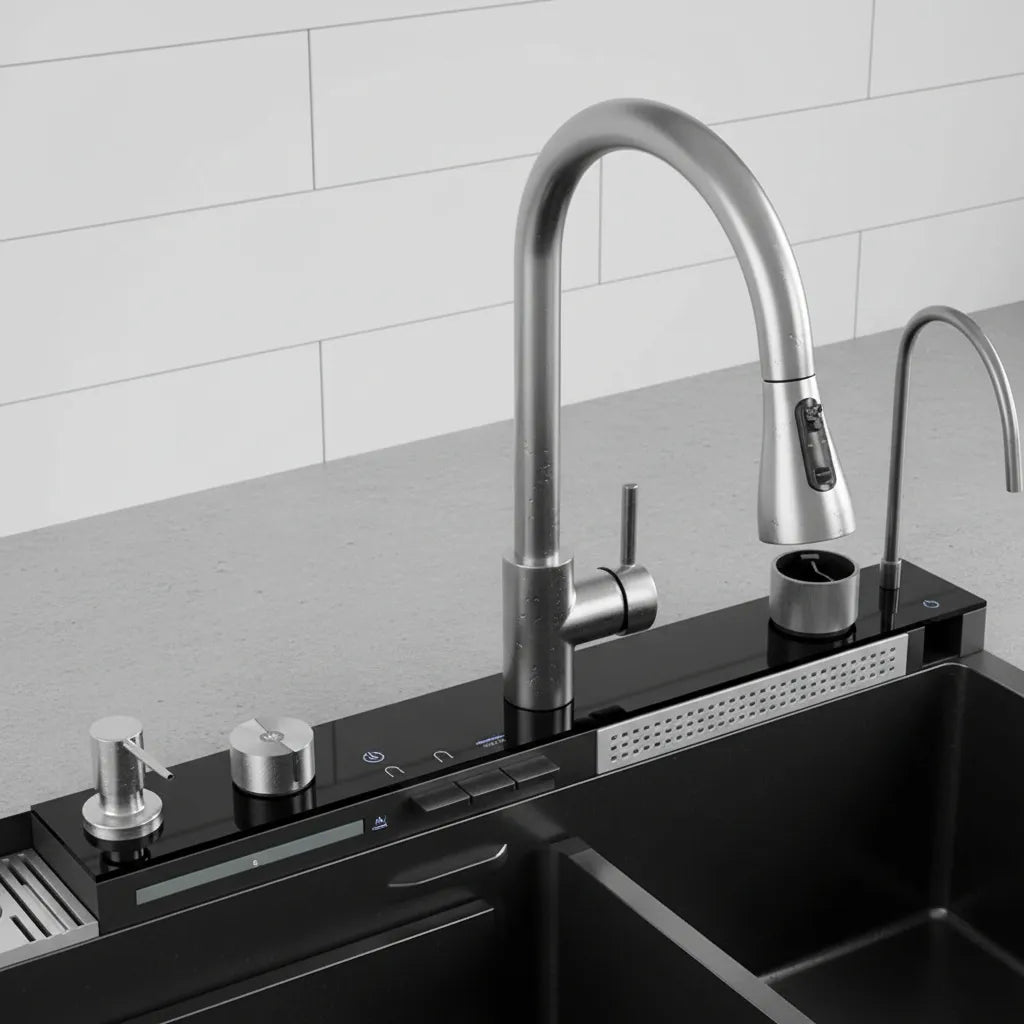 Pileta Inox Multifunción Lava Vaso Jabonera Display Filtrado