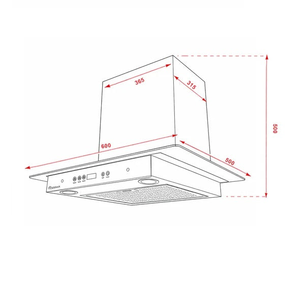 Campana Extractora 60 cm Recta Táctil Vidrio Negro Terhan