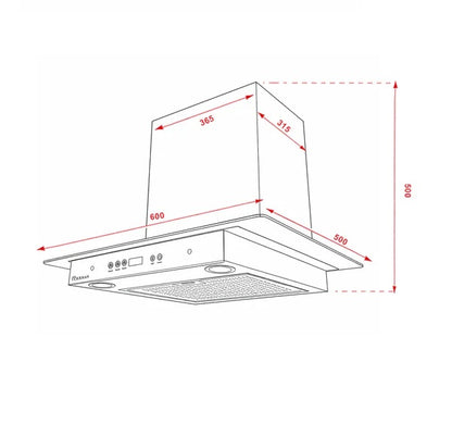 Campana Extractora 60 cm Recta Táctil Vidrio Negro Terhan