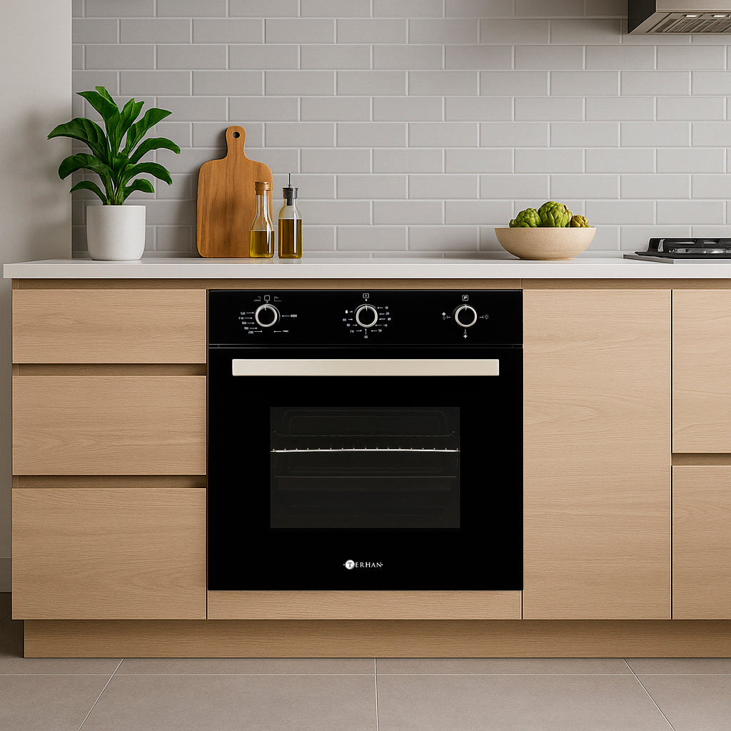 Horno de Empotrar a Gas Vidrio Templado Negro Con Convector