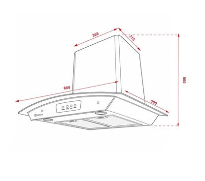 Campana Botones Terhan Vidrio Templado Curvo Y Acero Inox 60 Cm