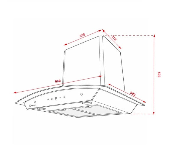 Campana Terhan Vidrio Templado Curvo Y Acero Inox 60 Cm
