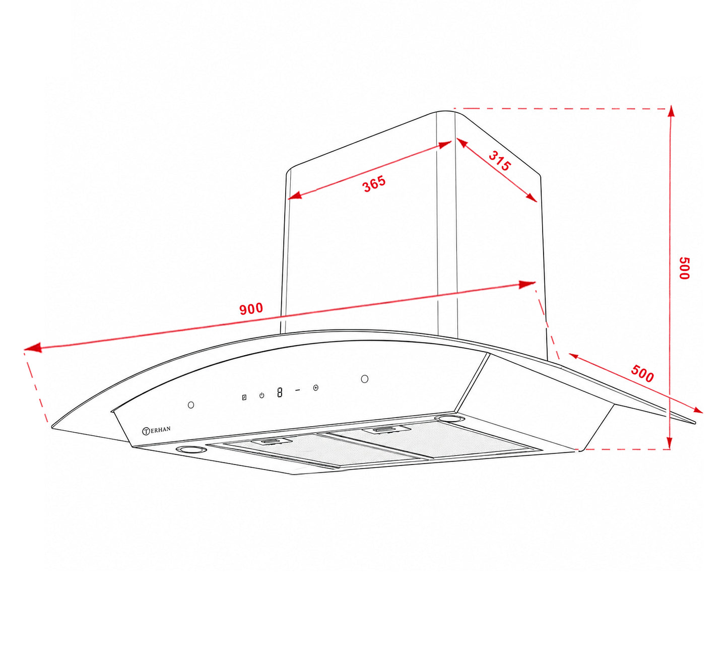 Campana Terhan Vidrio Templado Curvo Y Acero Inox 90 Cm