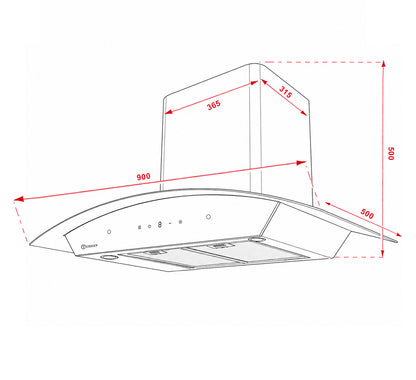 Campana Terhan Vidrio Templado Curvo Y Acero Inox 90 Cm